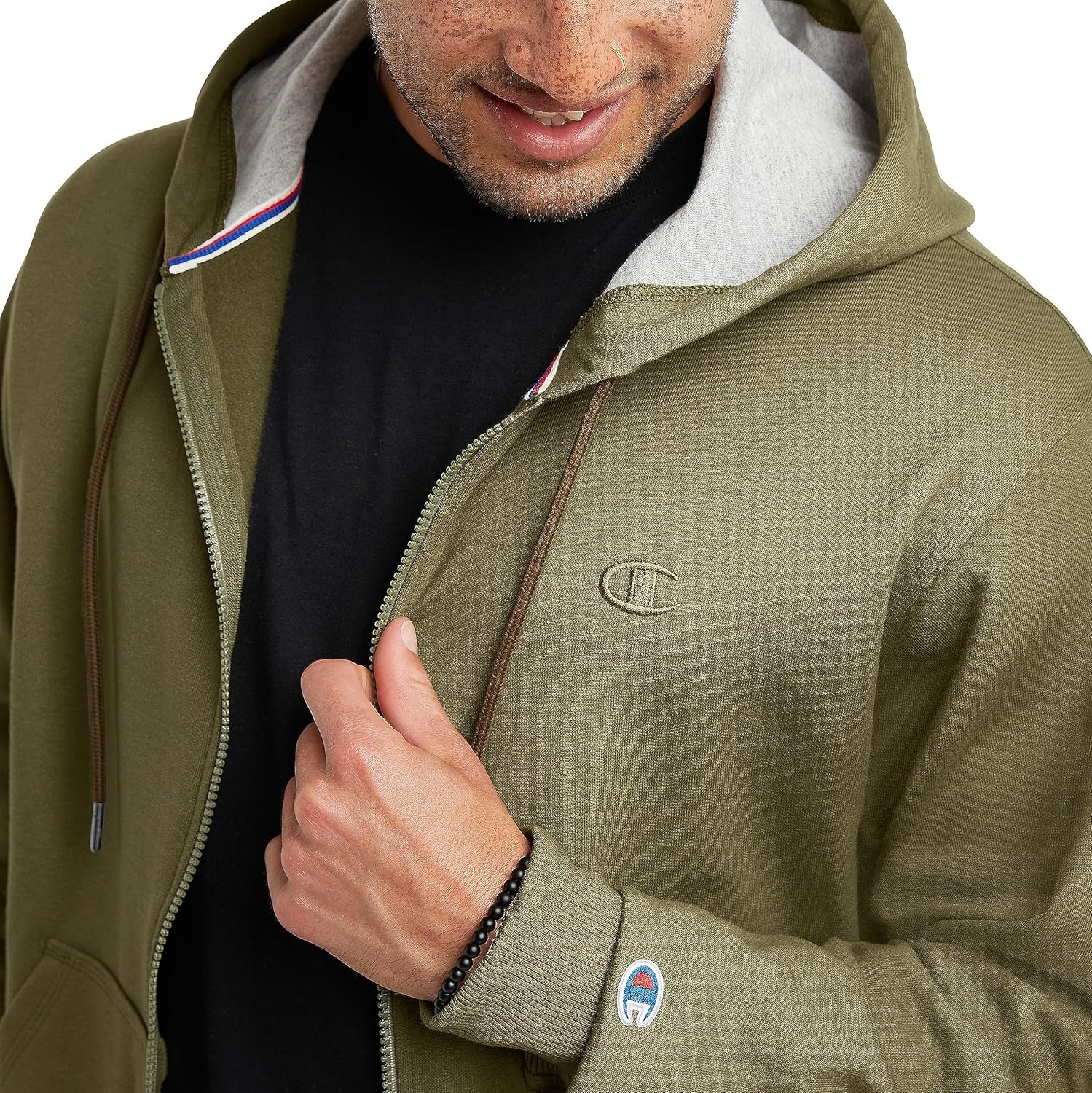 image:imageChampion mens Zipup Hoodie Comfortable Zipup Hoodie Sweatshirt for Men Reg Or Big amp TallCargo Olive C Logo