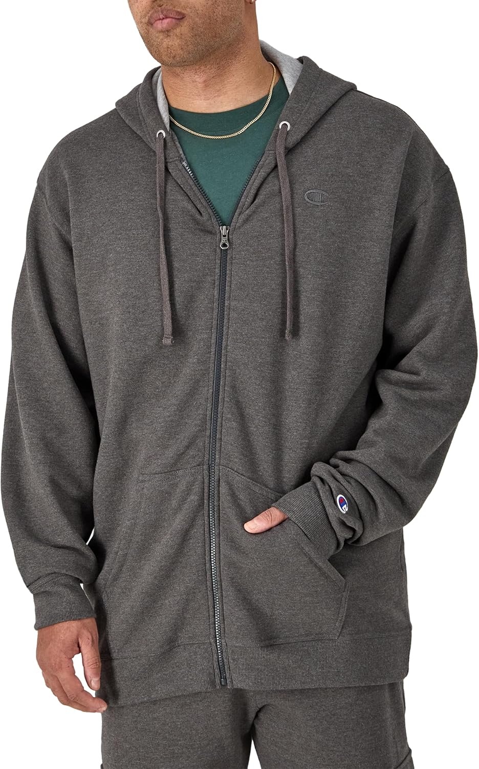 image:imageChampion mens Zipup Hoodie Comfortable Zipup Hoodie Sweatshirt for Men Reg Or Big amp TallGranite Heather C Logo