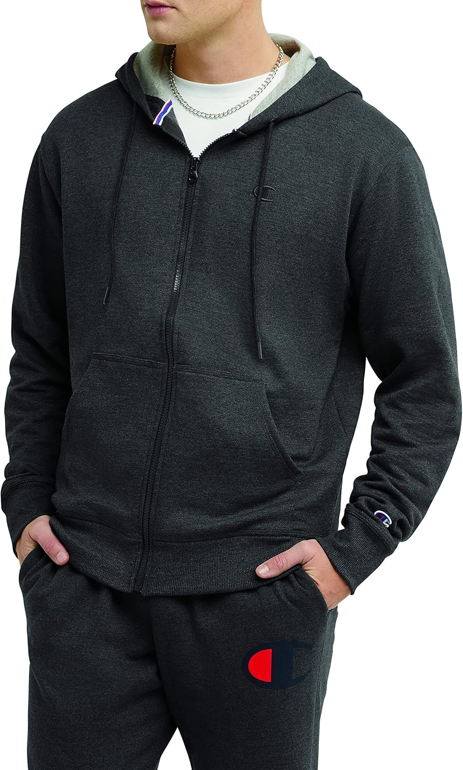 image:imageChampion mens Zipup Hoodie Comfortable Zipup Hoodie Sweatshirt for Men Reg Or Big amp TallGranite Heather C Logo