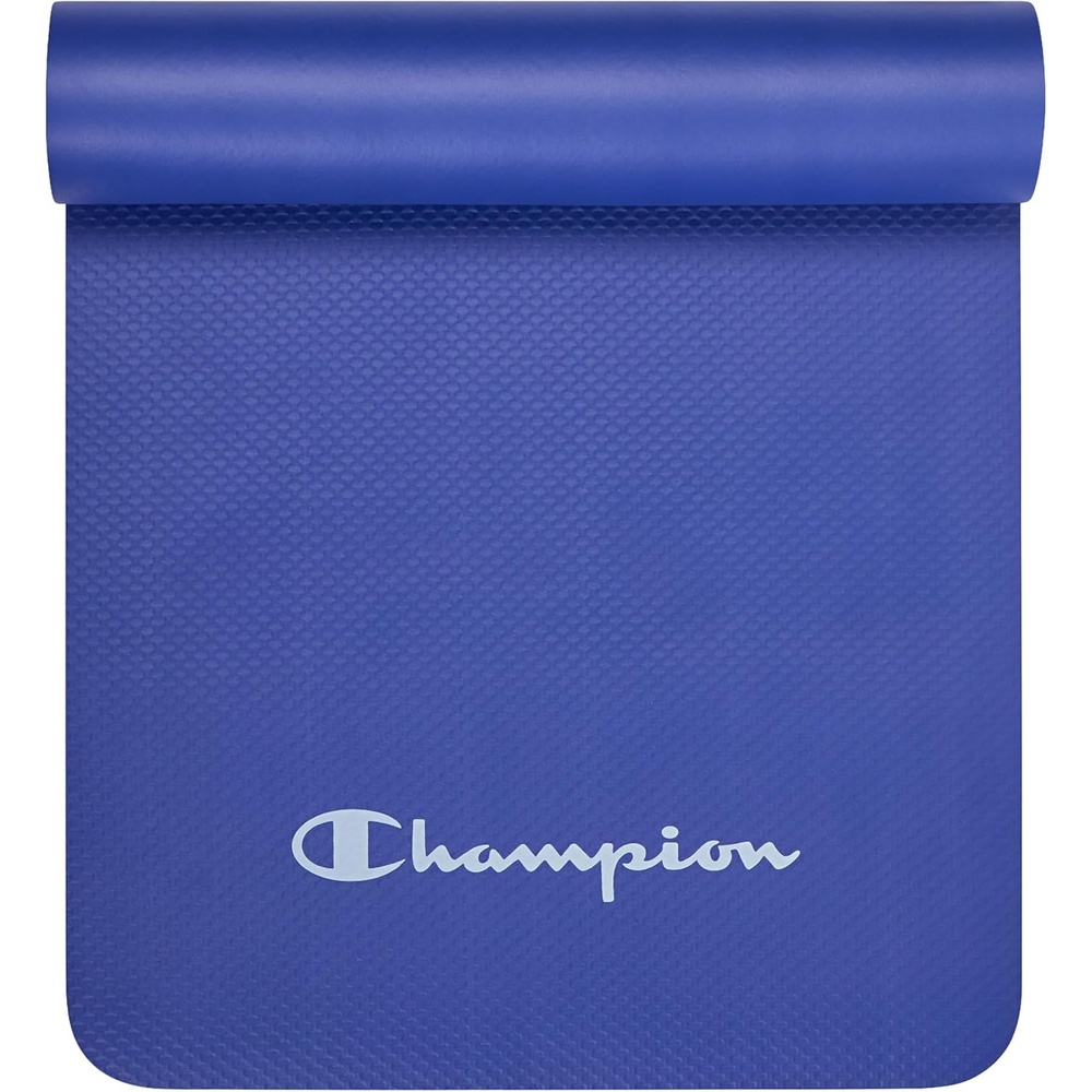 image:imageChampion 10mm Exercise Mat Cushioned NonSlip Workout Mat with Textured Base for Yoga Pilates Stretching amp FloorBased Training Lightweight NBR Material Includes CarryOn StrapBlue
