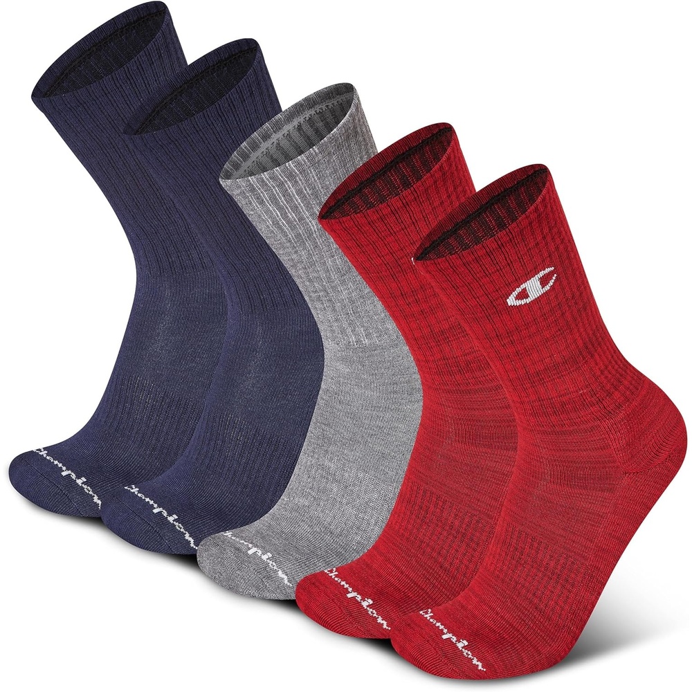 image:imageChampion Mens Crew Socks  Moisturewicking Athletic Socks With Cushioning amp Arch Support Size 612Red Assorted