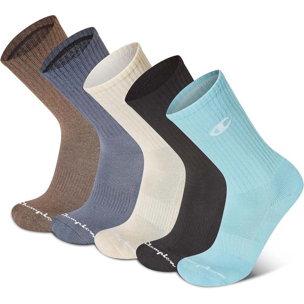 image:imageChampion Mens Crew Socks  Moisturewicking Athletic Socks With Cushioning amp Arch Support Size 612TanBlueBlack Multi