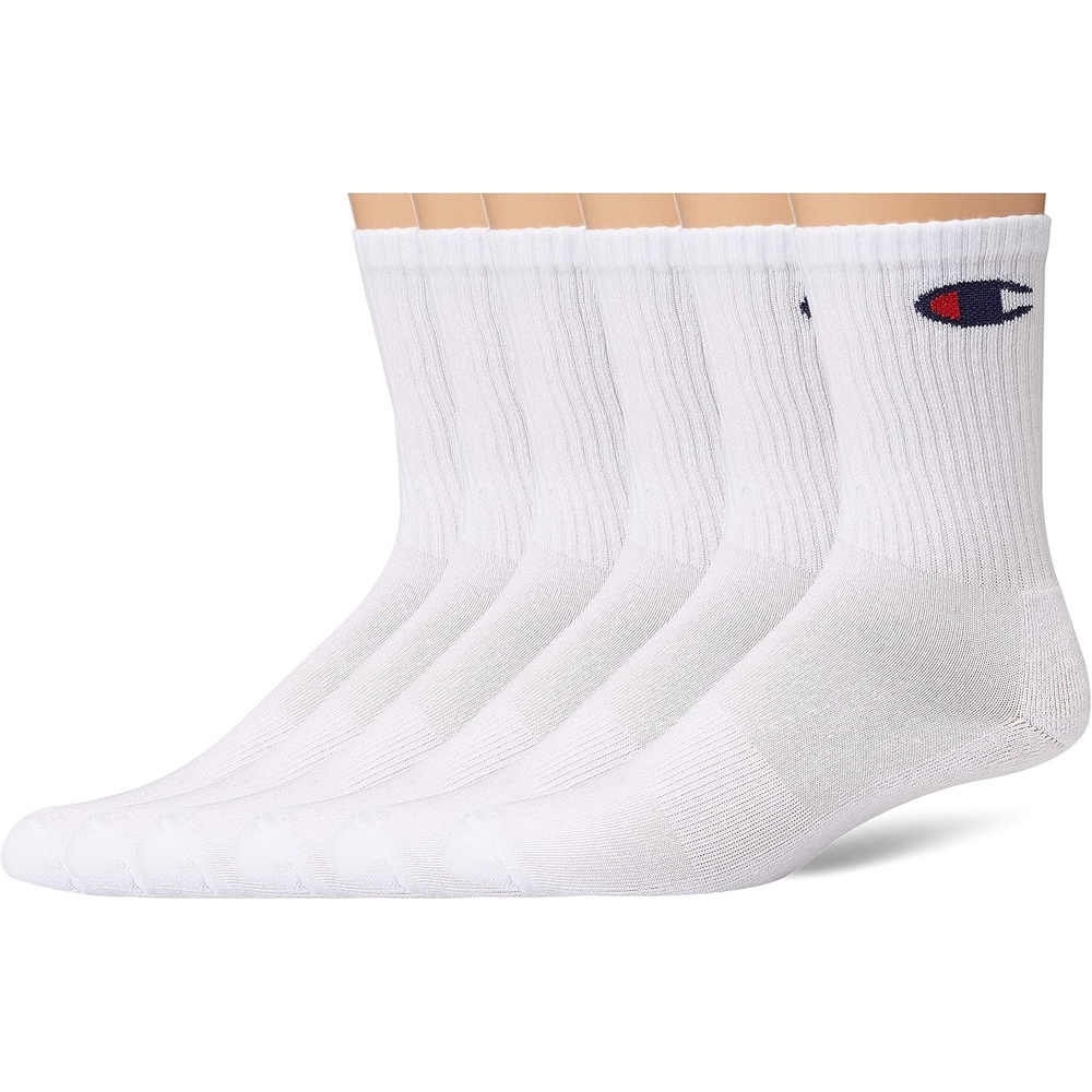 image:imageChampion Mens Crew Socks Moisturewicking Athletic Socks With Cushioning amp Arch Support Size 612White 6 Pack