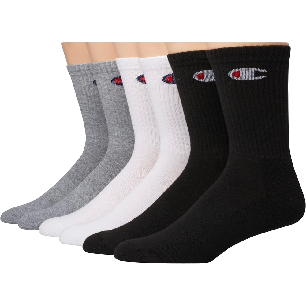 image:imageChampion Mens Crew Socks Moisturewicking Athletic Socks With Cushioning amp Arch Support Size 612WhiteGreyBlack 6 Pack