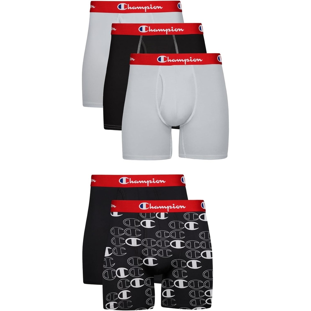 image:imageChampion Mens Everyday Active Lightweight Stretch Boxer Briefs 5 PackBlackGrey 5 Pack
