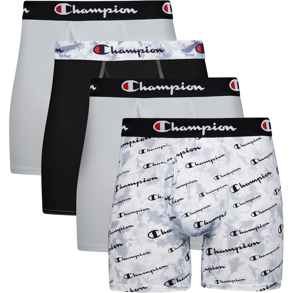 image:imageChampion Mens Everyday Active Lightweight Stretch Boxer Briefs With Fly 4 Pack SxxlBlackGrey 4 Pack