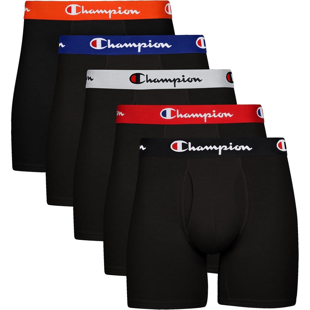 image:imageChampion Mens Everyday Cotton Stretch 5 Pack Boxer Briefs Total Support Pouch MoistureWicking No Rideup FitBlack 5 Pack