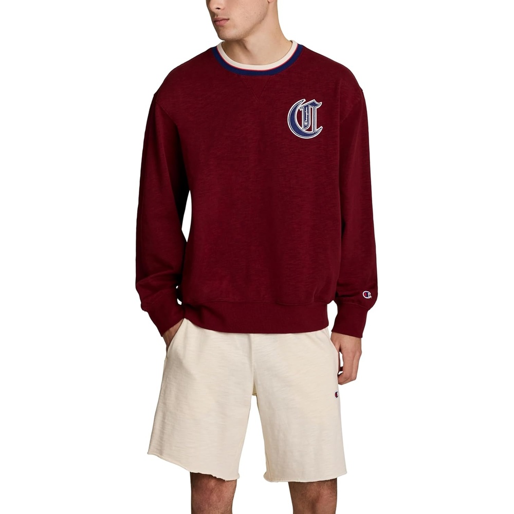 image:imageChampion Mens Modern Retro 100 Washed Cotton Crewneck Sweatshirt Standard FitPomegranate