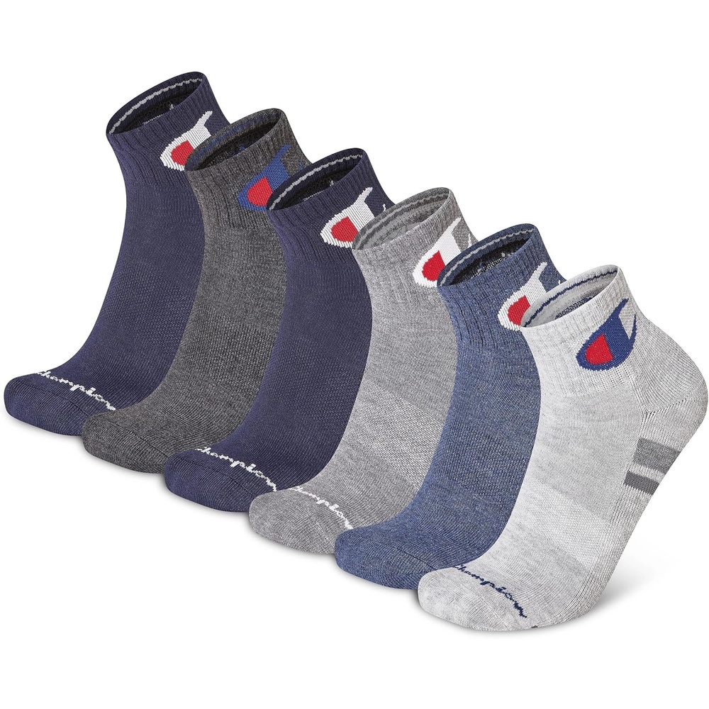 image:imageChampion Mens MoistureWicking Cushioning amp Arch Support Ankle Socks 6PackGrey Multi Cuff Logo