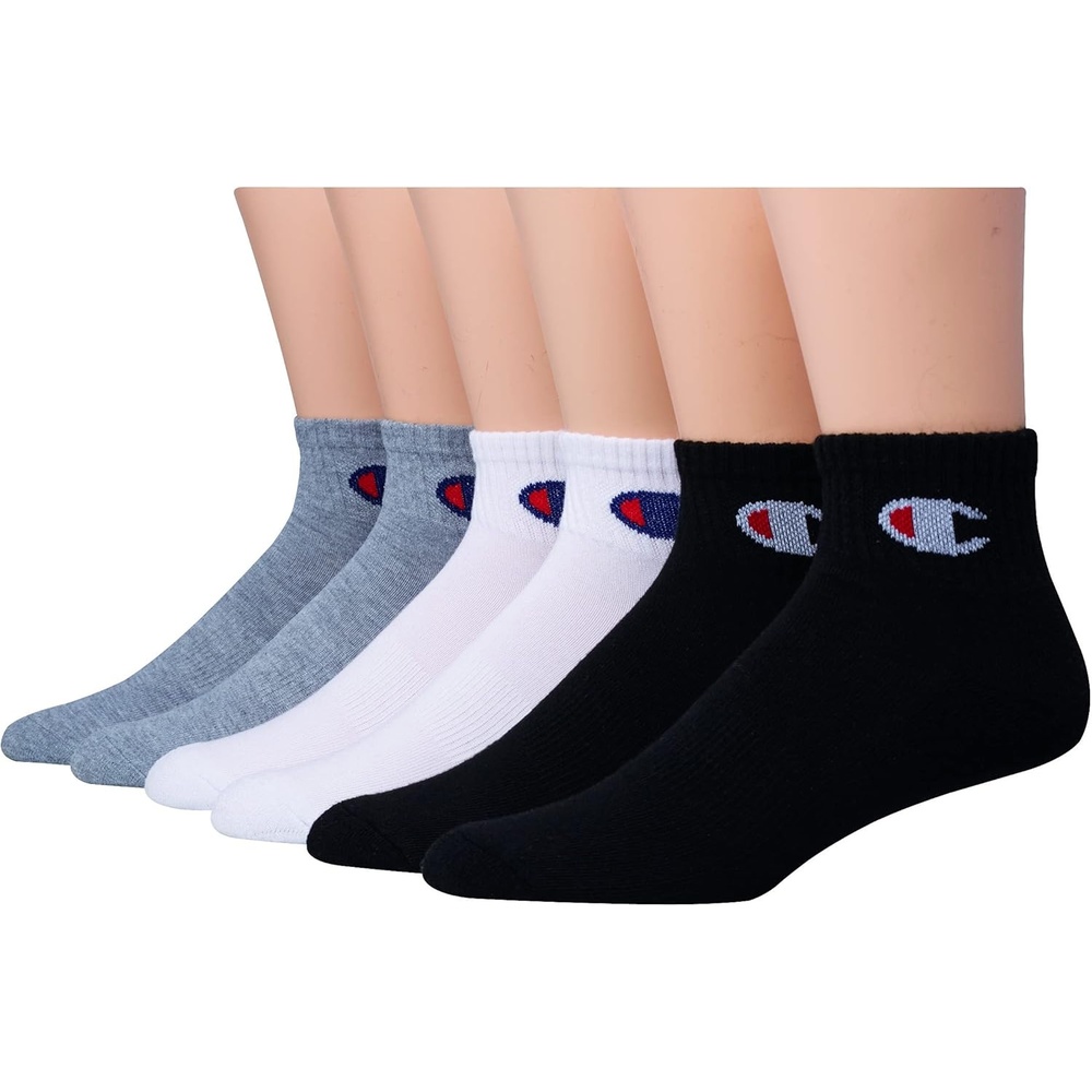 image:imageChampion Mens MoistureWicking Cushioning amp Arch Support Ankle Socks 6PackWhiteGreyBlack 6 Pack