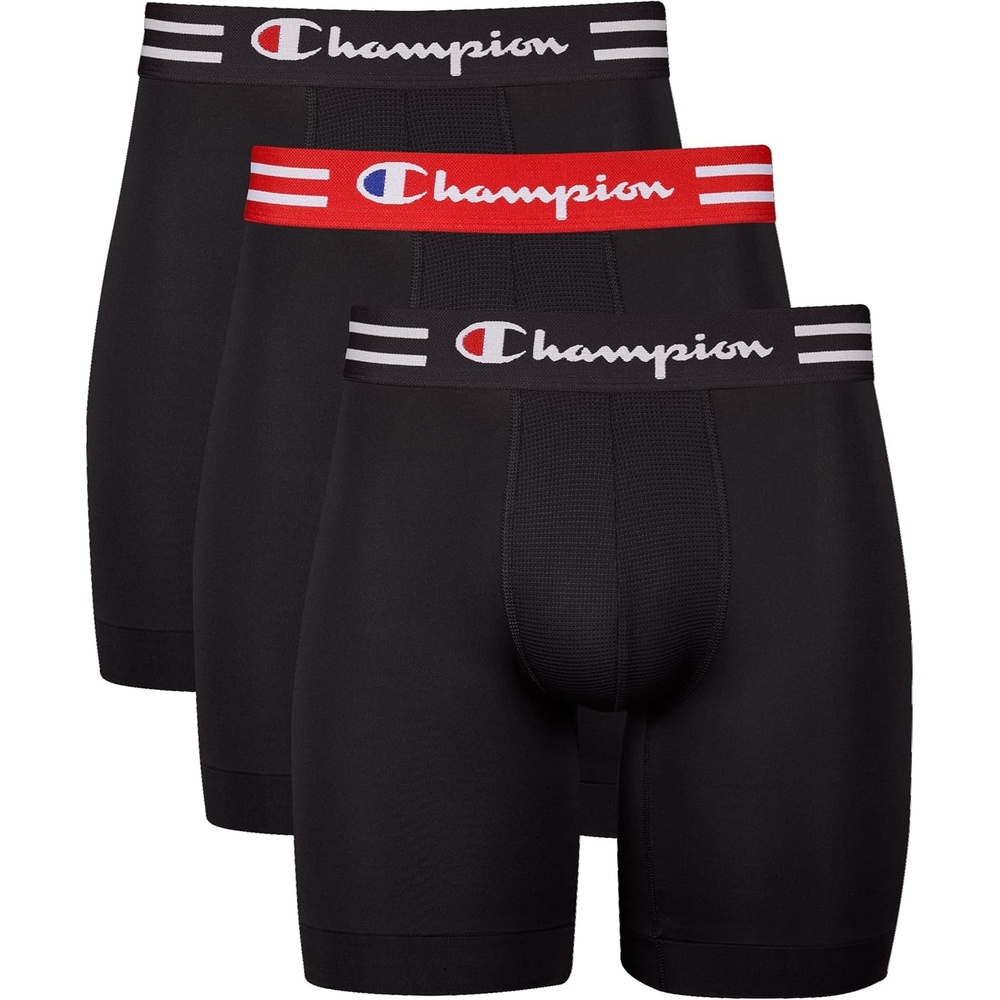 image:imageChampion Mens Performance Stretch Boxer Briefs 3 Pack SXXLLong Leg Black 3 Pack
