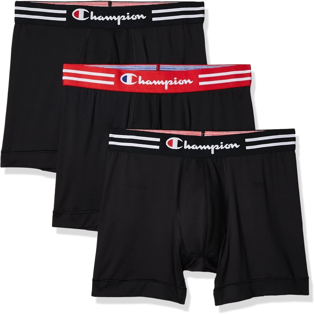 image:imageChampion Mens Performance Stretch Boxer Briefs 3 Pack SXXLRegular Leg Black 3 Pack