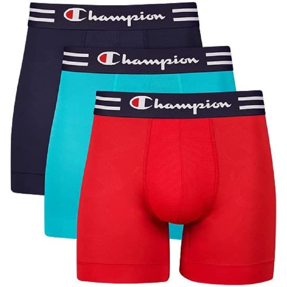 image:imageChampion Mens Performance Stretch Boxer Briefs 3 Pack SXXLRegular Leg NavyElectric CyanRed 3 Pack