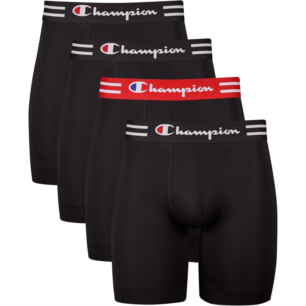 image:imageChampion Mens Performance Stretch Boxer Briefs 4 Pack SXXLLong Leg Black 4 Pack