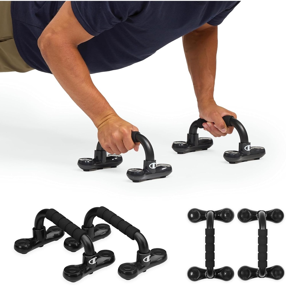 image:imageChampion Push Up Bars Black Ergonomic Design with Foam Grips amp NonSlip Base Portable Push Up Handles for Floor Upper Body amp Core Workout Equipment for Strength Training amp Bodyweight Exercises