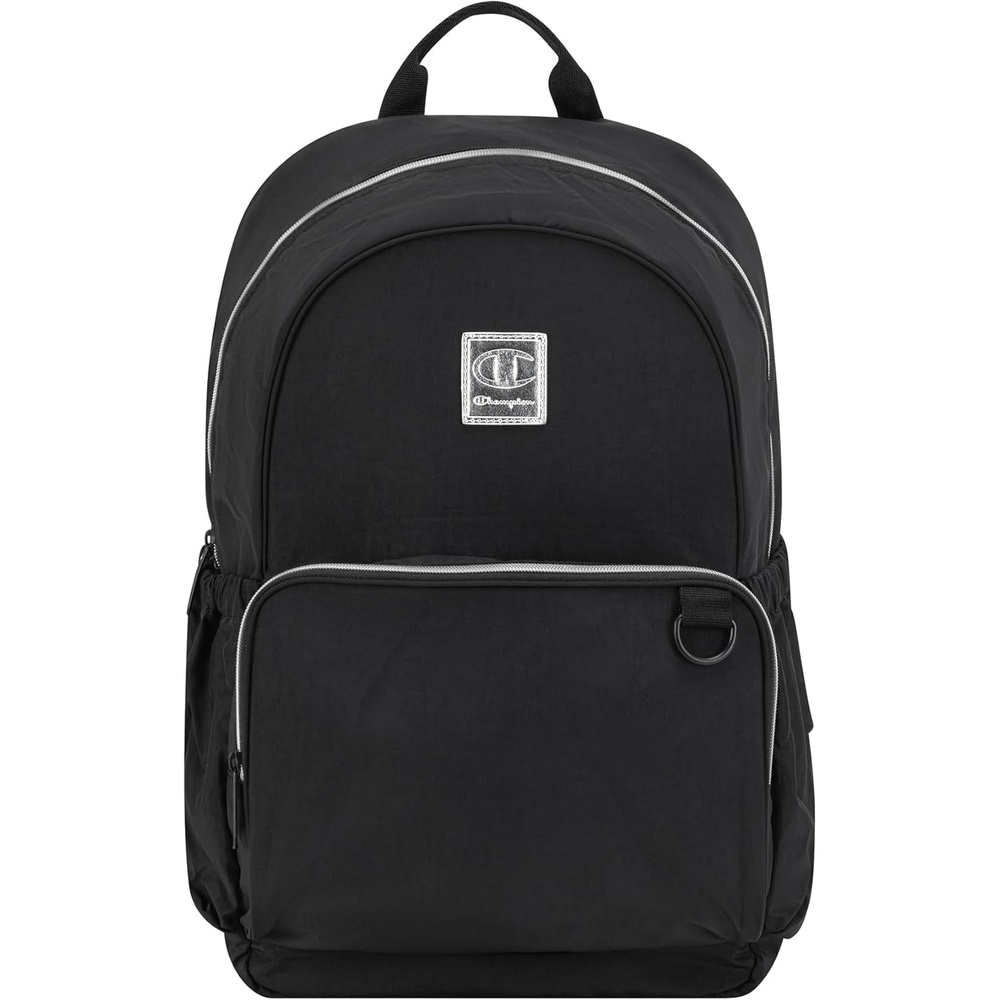 image:imageChampion Venice Laptop Backpack in Crinkle Nylon with Padded Adjustable Straps Water Bottle Pocket for Work Travel Commute BlackSilver One SizeBlack