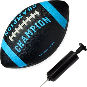 Champion Blitz Football, All-Weather Football, Enhanced Grip, Durable Rubber Cover and Molded Laces, for Outdoor Sports & Training, Includes 6 Ball Pump(Black/Bonnie Blue)