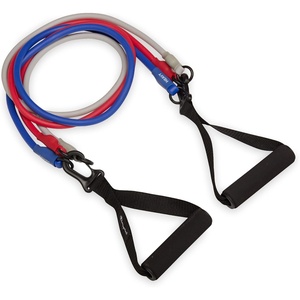 Champion Interchangeable 3-in-1 Tube Resistance Bands (Grey/Red/Blue), Exercise Bands with Foam Grip Handles for Strength Training, Physical Therapy, Stretching, and Progressive Training