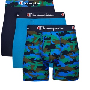 Champion Men’s Everyday Active Lightweight Stretch Variety Boxer Briefs – 3 Pack(Blue Camo Print/Balboa Blue/Navy – 3 Pack)