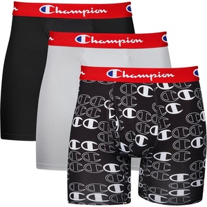 Champion Men’s Everyday Active Lightweight Stretch Variety Boxer Briefs – 3 Pack(New Ebony/New Ebony With C Logo Print; Silverstone – 3 Pack)