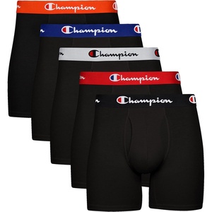 Champion Men’s Everyday Cotton Stretch 5 Pack Boxer Briefs, Total Support Pouch, Moisture-Wicking, No Ride-up Fit(Black – 5 Pack)