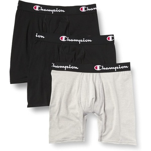 Champion Men’s Everyday Cotton Stretch Boxer Briefs- 3 Pack(2 New Ebony/Oxford Grey Heather)
