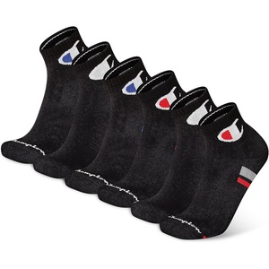 Champion Men’s Moisture-Wicking Cushioning & Arch Support Ankle Socks (6-Pack)(Black Cuff Logo)