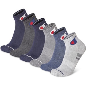 Champion Men’s Moisture-Wicking Cushioning & Arch Support Ankle Socks (6-Pack)(Grey Multi Cuff Logo)