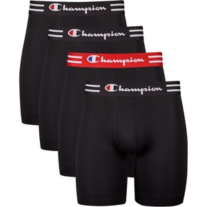 Champion Men’s Performance Stretch Boxer Briefs – 4 Pack (S-XXL)(Long Leg – Black – 4 Pack)