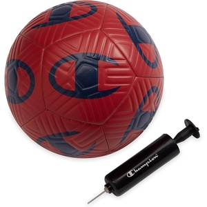Champion Playmaker Logo Deflated Soccer Ball with Pump, Size 5 Soccer Ball, Durable Panels for Kids, Youth & Adults, Indoor/Outdoor Training Ball with Inflation Hand Pump(Tango Red/Medevil Blue)