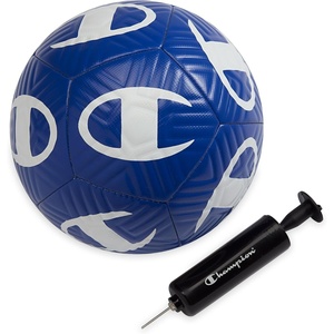 Champion Playmaker Logo Deflated Soccer Ball with Pump, Size 5 Soccer Ball, Durable Panels for Kids, Youth & Adults, Indoor/Outdoor Training Ball with Inflation Hand Pump(Surf the Web/White)