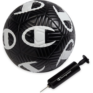 Champion Playmaker Logo Deflated Soccer Ball with Pump, Size 5 Soccer Ball, Durable Panels for Kids, Youth & Adults, Indoor/Outdoor Training Ball with Inflation Hand Pump(Black/White)