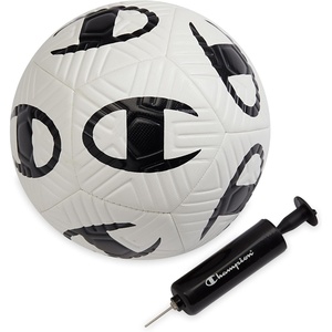 Champion Playmaker Logo Deflated Soccer Ball with Pump, Size 5 Soccer Ball, Durable Panels for Kids, Youth & Adults, Indoor/Outdoor Training Ball with Inflation Hand Pump(White/Black)