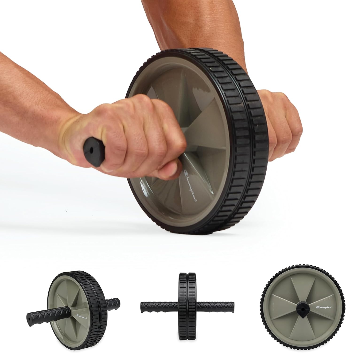 image:imageChampion Ab Roller Wheel GreyBlack Ab Wheel with Dual NonSkid Wheels Exercise Roller for Core Workout Abs Workout Equipment for Home Gym Strength Training and Core Stability