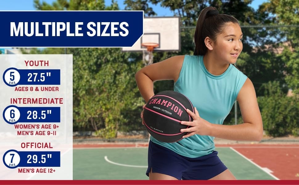 image:imageChampion Downtown Basketball Durable Rubber Cover with Deep Channels for Better Control AntiBurst Butyl Bladder Includes Ball Pump for IndoorOutdoor PlayREDWHITEBLUE