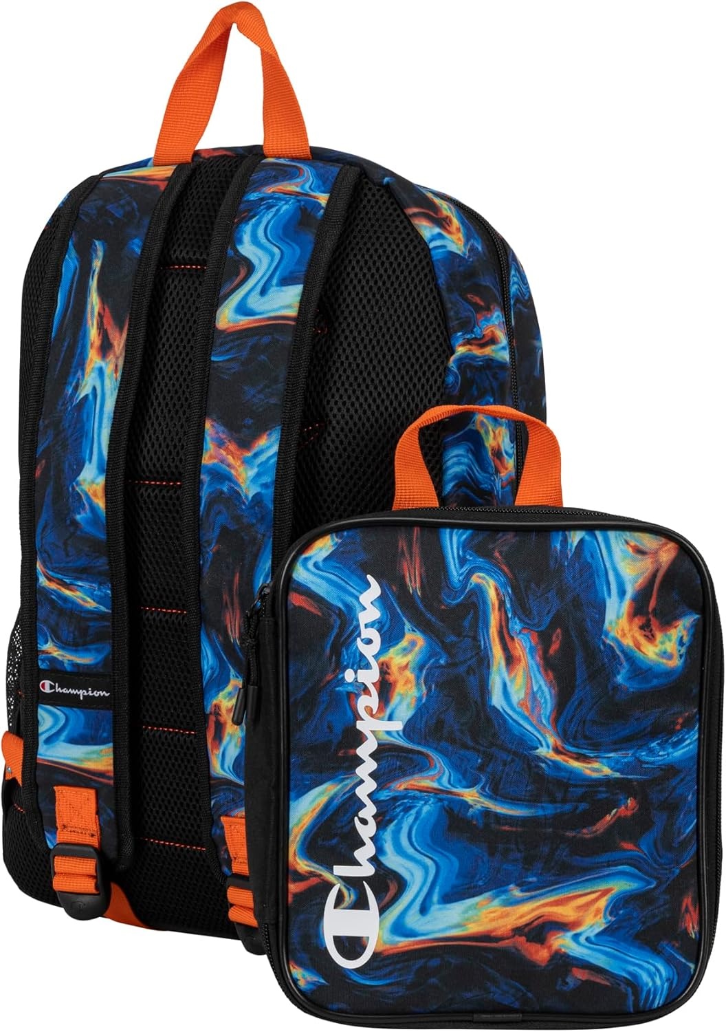 image:imageChampion Kids Mode 2Piece Backpack and Insulated Lunch Box Combo Set with Laptop Compartment Padded Straps Water Bottle Pocket for Daily Use Vermillion OrangeBlack One Size