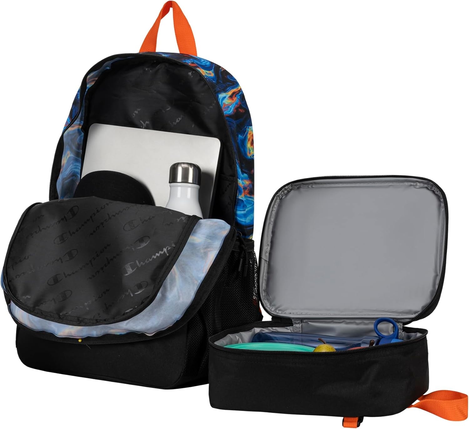 image:imageChampion Kids Mode 2Piece Backpack and Insulated Lunch Box Combo Set with Laptop Compartment Padded Straps Water Bottle Pocket for Daily Use Vermillion OrangeBlack One Size