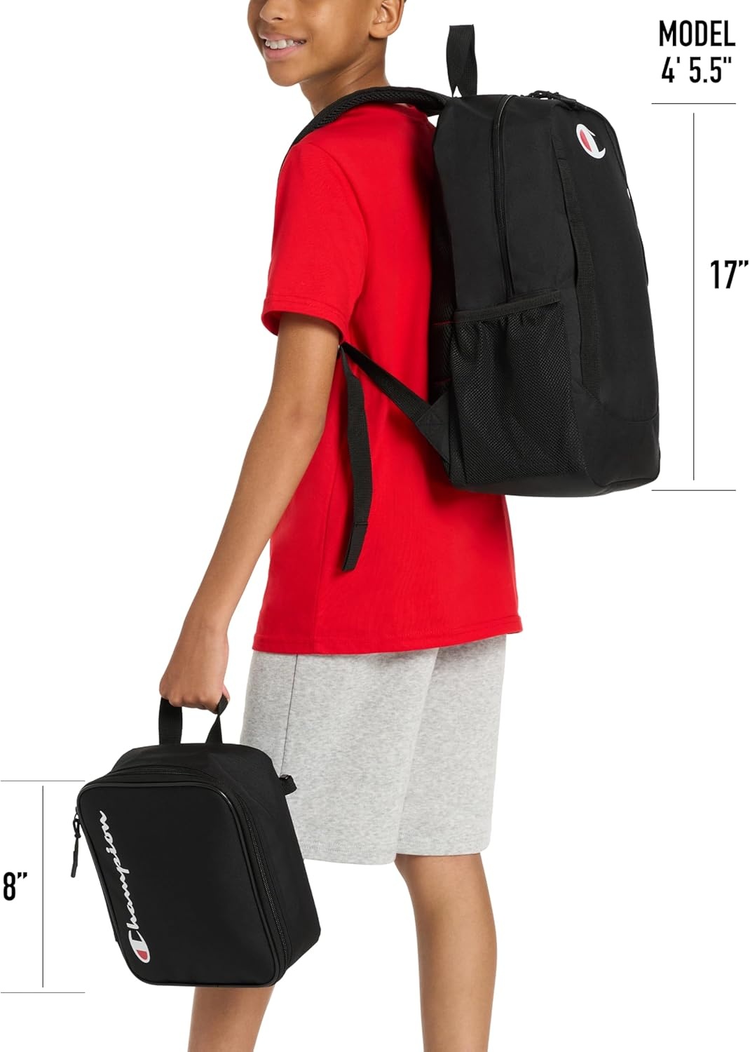 image:imageChampion Kids Mode 2Piece Backpack and Insulated Lunch Box Combo Set with Laptop Compartment Padded Straps Water Bottle Pocket for Daily Use Vermillion OrangeBlack One Size