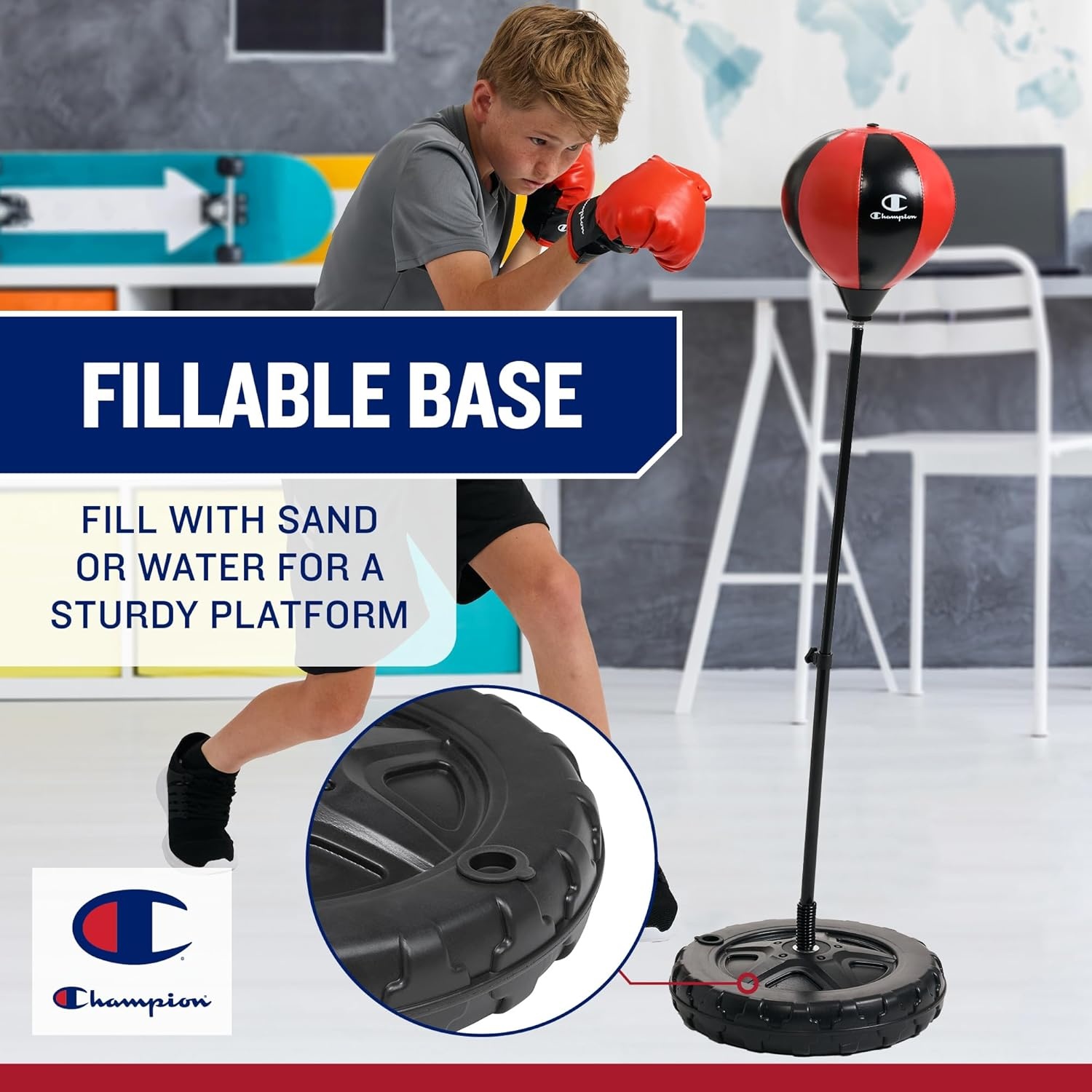 image:imageChampion Kids Punching Bag Set for Ages 310 Adjustable 3043 Stand SpringRebound Boxing Bag PU Foam Gloves amp Fillable Base Indoor amp Outdoor Youth Boxing SetReact