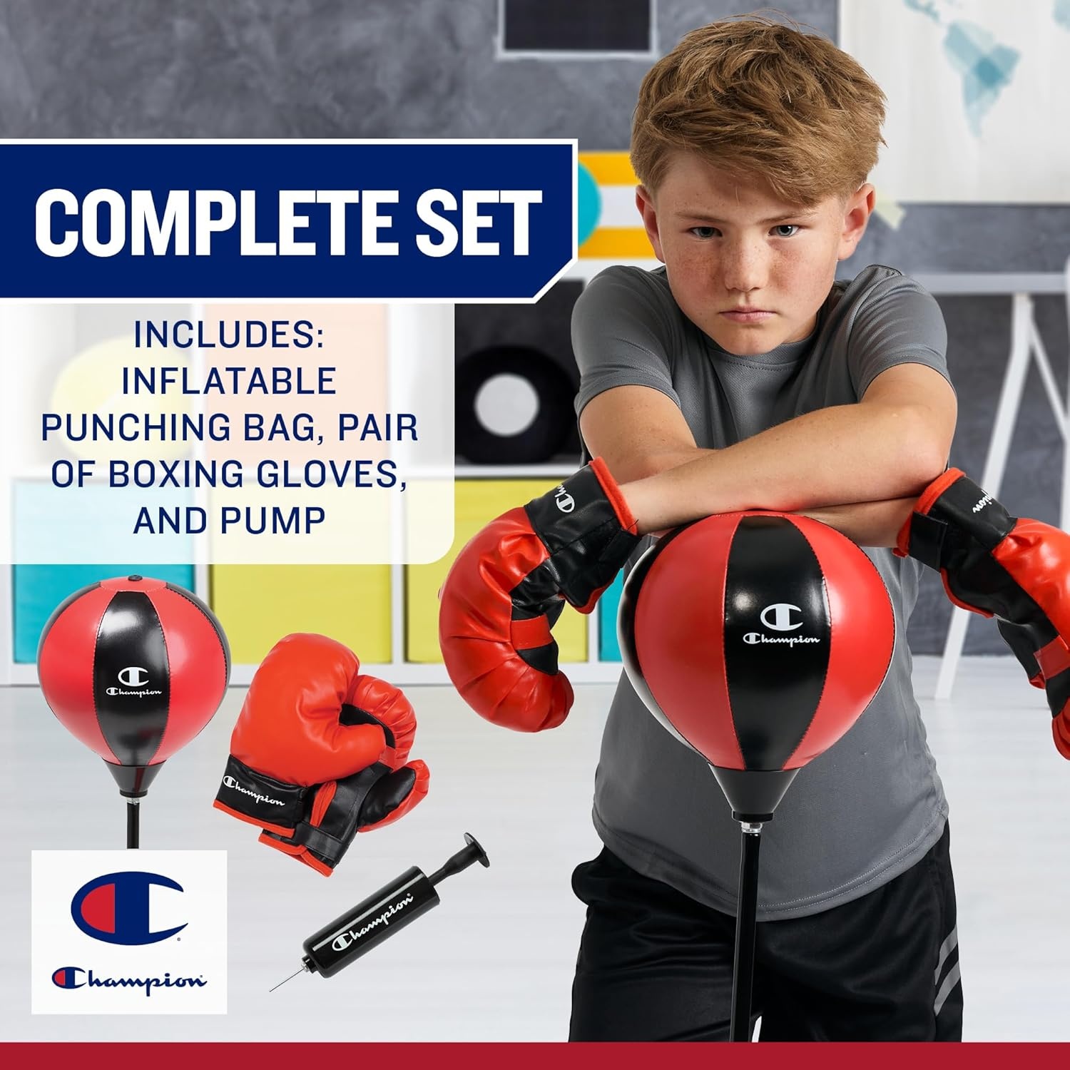 image:imageChampion Kids Punching Bag Set for Ages 310 Adjustable 3043 Stand SpringRebound Boxing Bag PU Foam Gloves amp Fillable Base Indoor amp Outdoor Youth Boxing SetReact