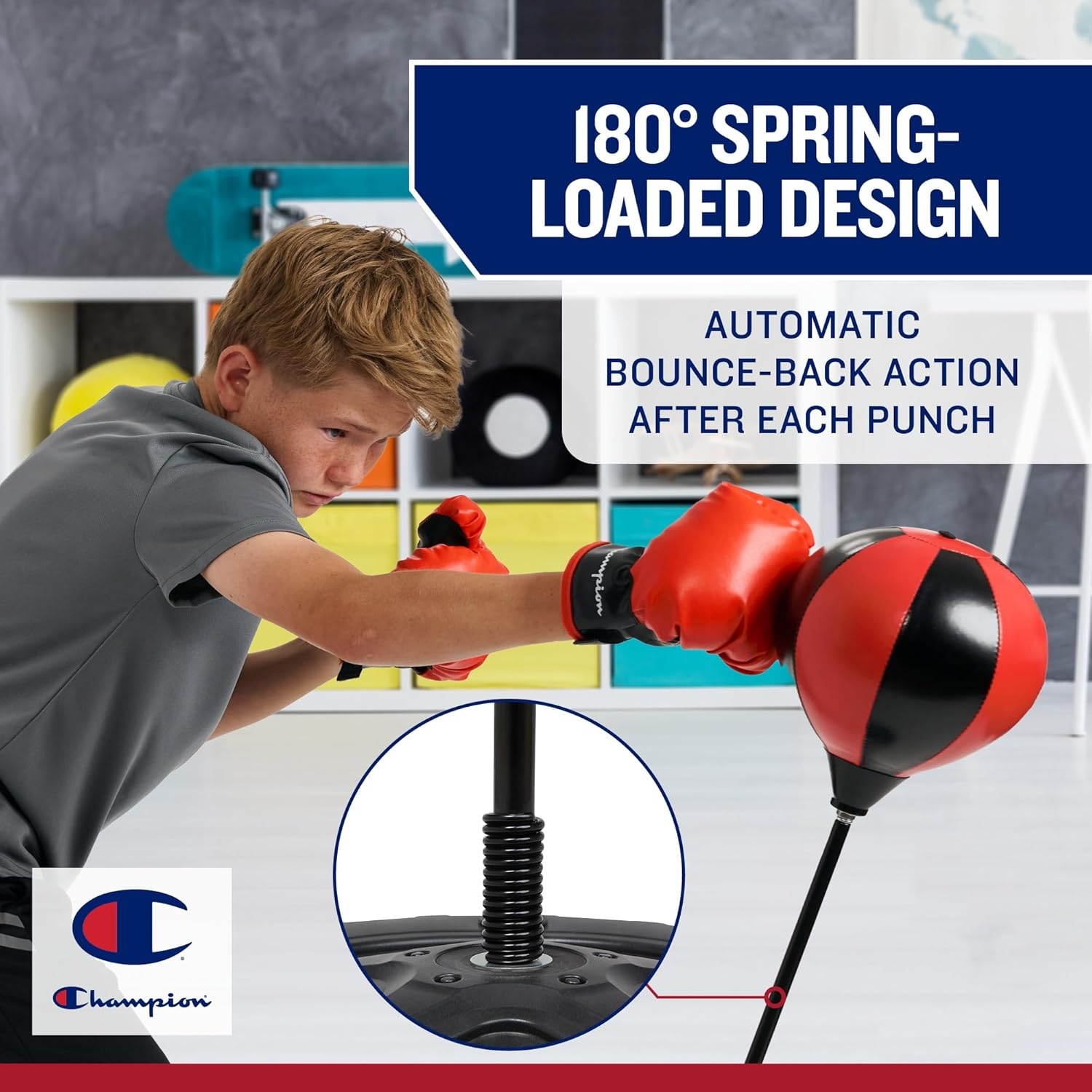 image:imageChampion Kids Punching Bag Set for Ages 310 Adjustable 3043 Stand SpringRebound Boxing Bag PU Foam Gloves amp Fillable Base Indoor amp Outdoor Youth Boxing SetReact