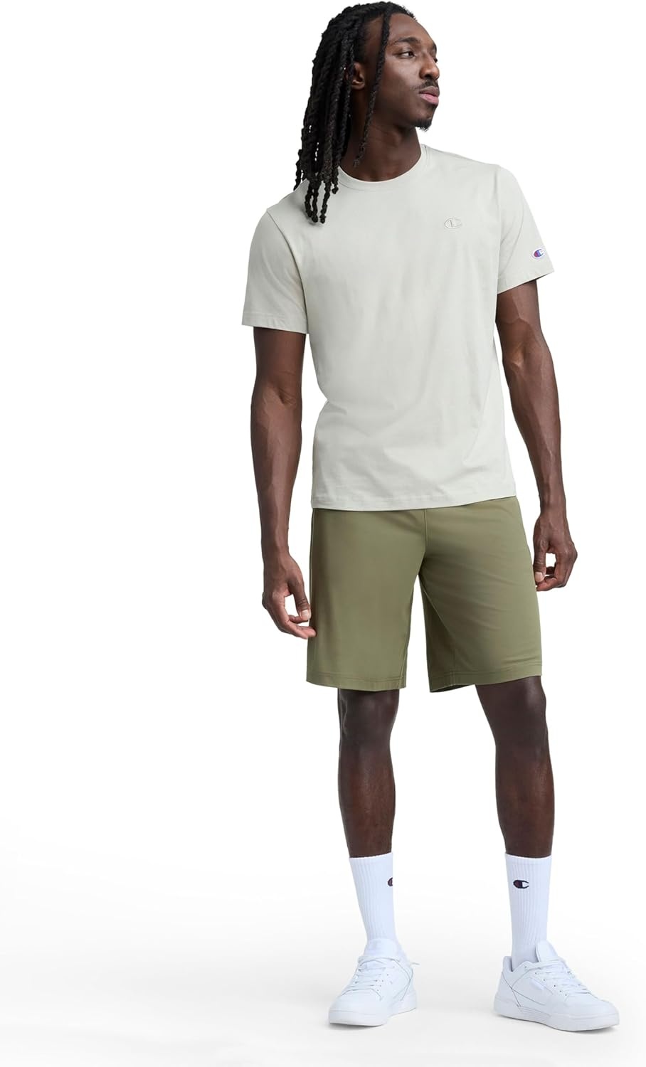 image:imageChampion Mens 10 Sport Knit Shorts Slim Fit LightweightBurnt Olive C Logo