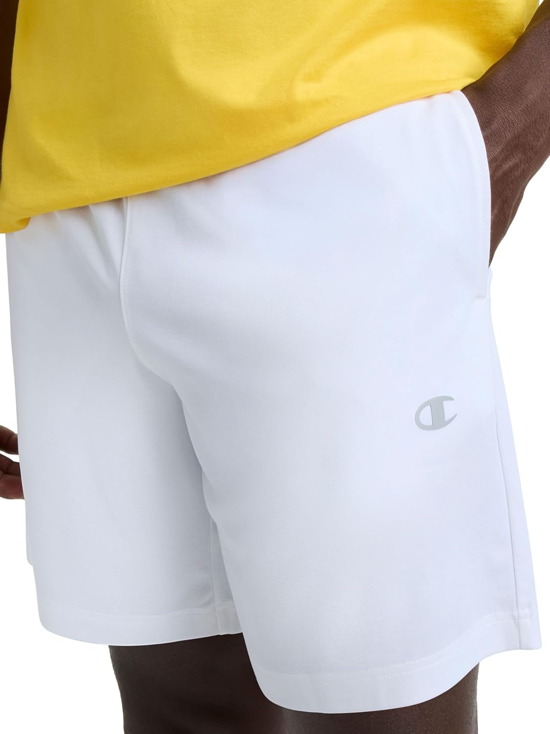 image:imageChampion Mens 7 Sport Knit Shorts Slim Fit LightweightBright White C Logo