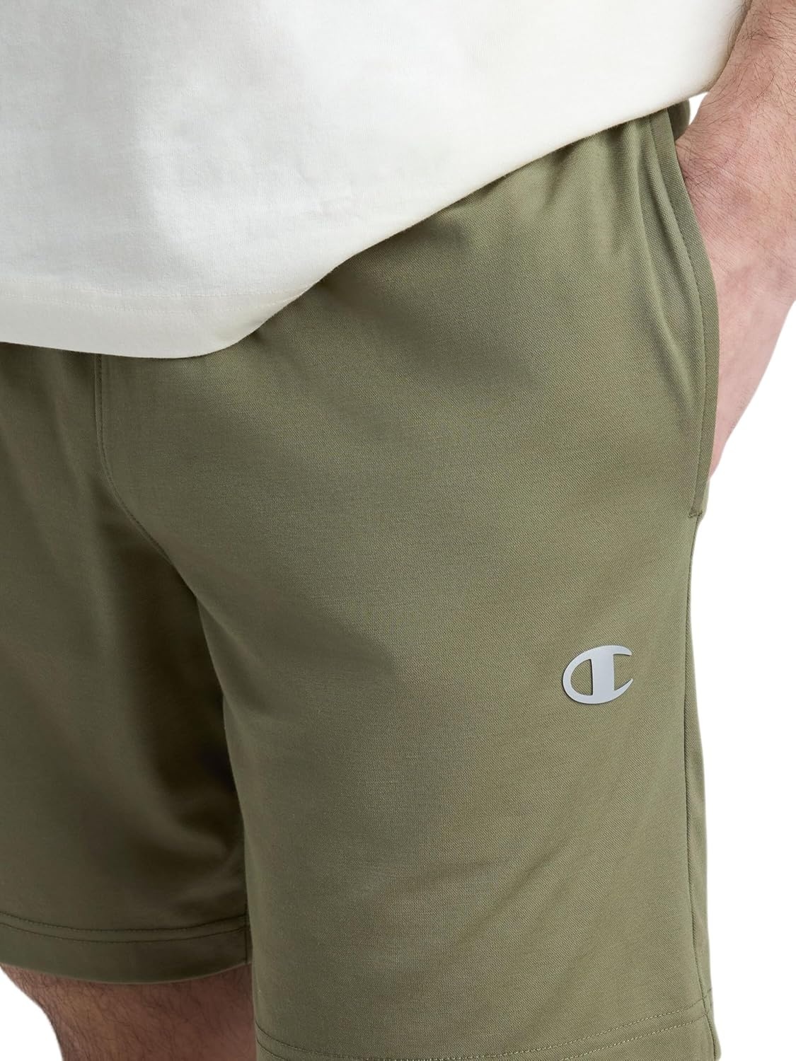 image:imageChampion Mens 7 Sport Knit Shorts Slim Fit LightweightBurnt Olive C Logo