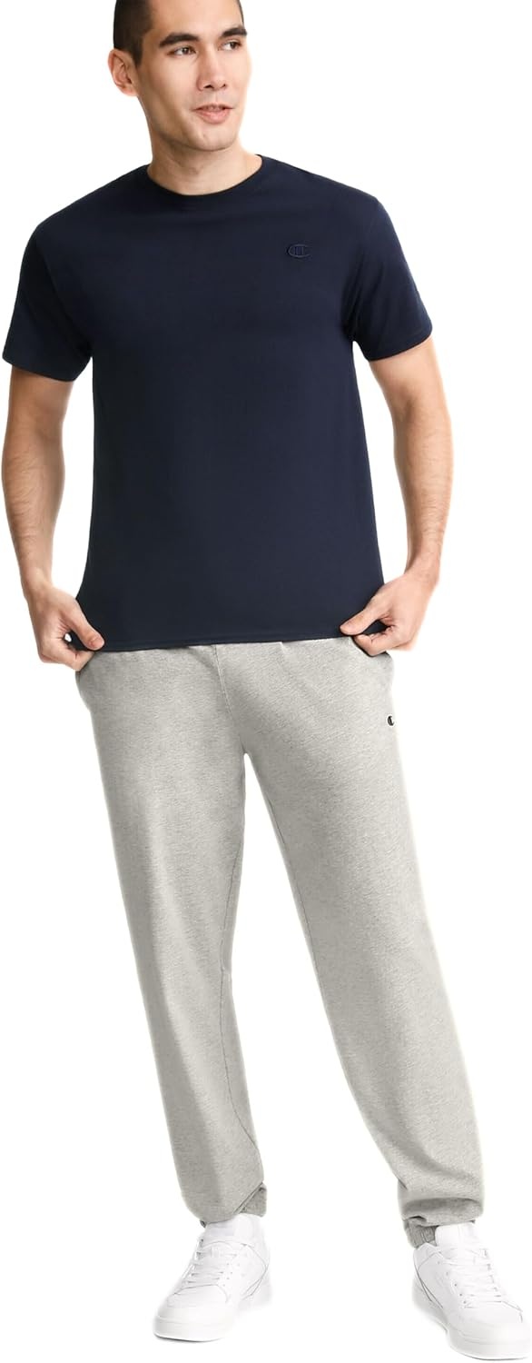 image:imageChampion Mens CinchedBottom Lounge Pants Standard Fit Lightweight 100 Cotton Available in Regular and Big amp TallOxford Gray C Logo