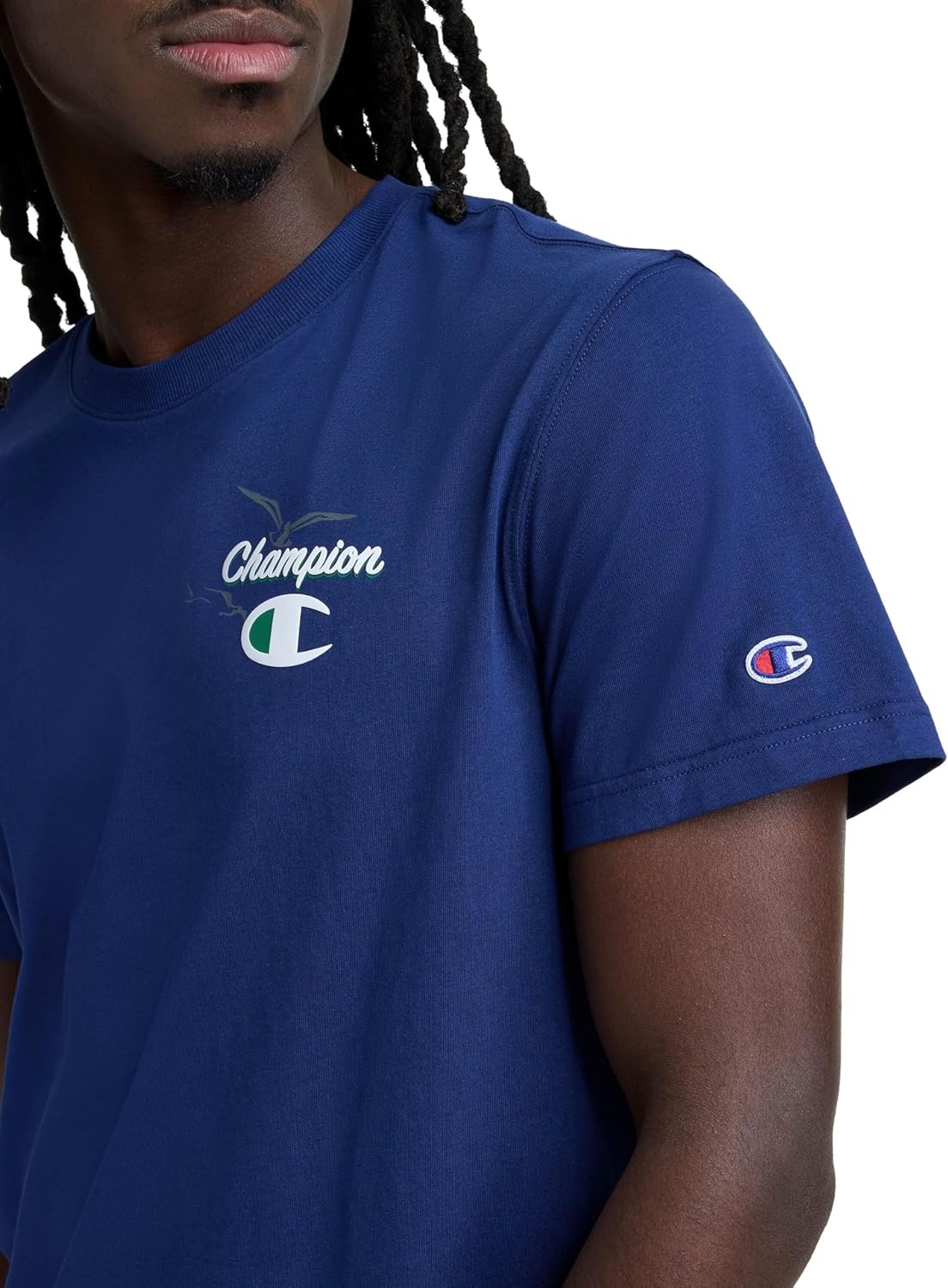 image:imageChampion Mens Classic Graphic Short Sleeve TShirt Standard Fit Champion Club GraphicsBlue Depths Sunsetters
