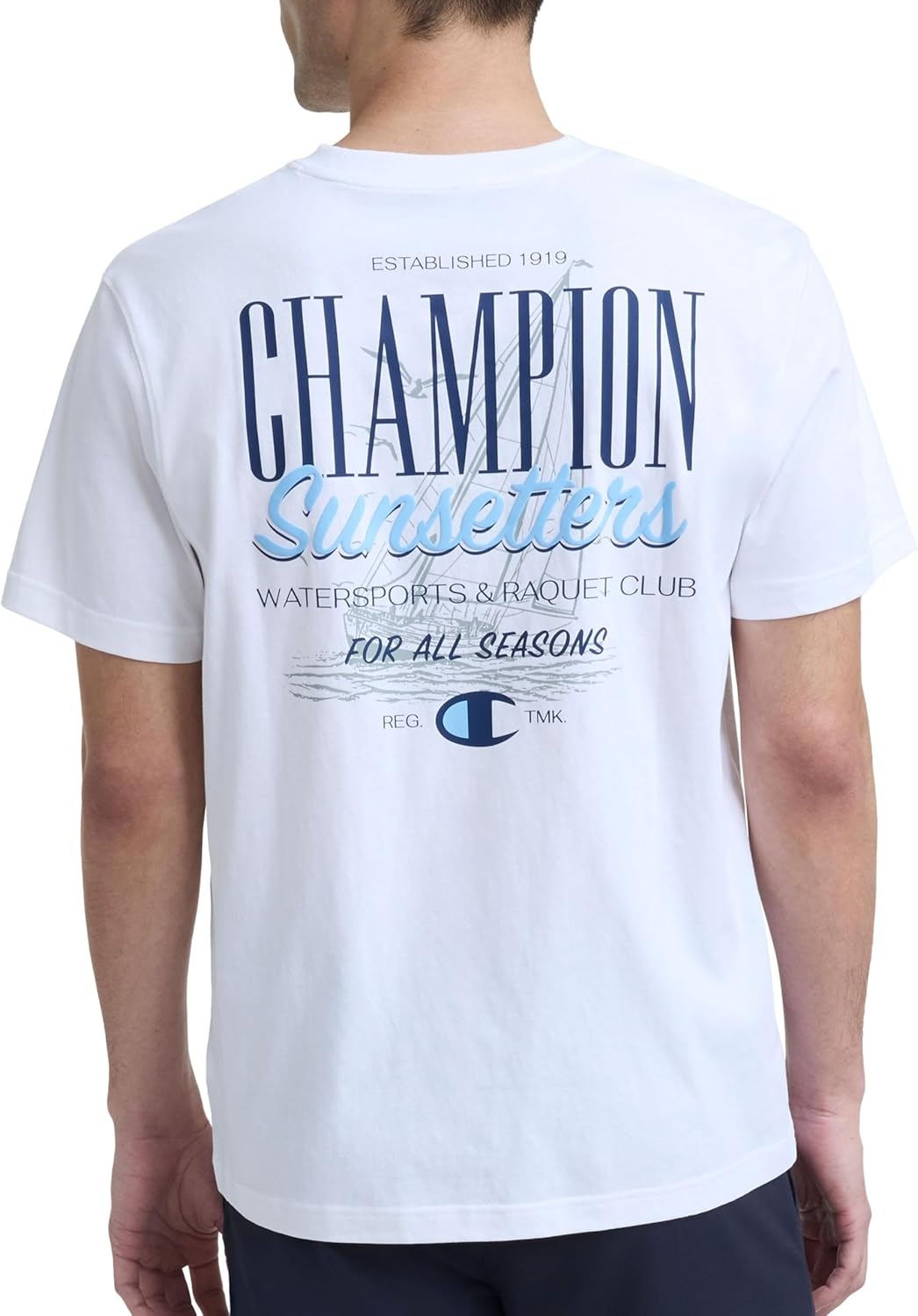 image:imageChampion Mens Classic Graphic Short Sleeve TShirt Standard Fit Champion Club GraphicsBright White Sunsetters