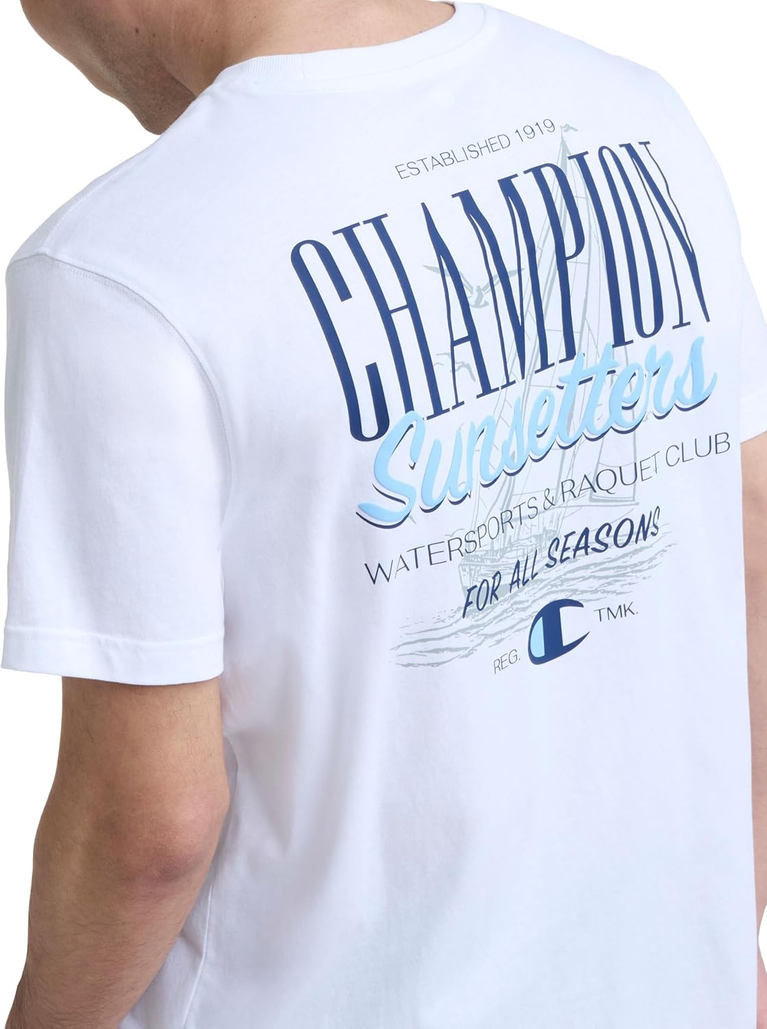 image:imageChampion Mens Classic Graphic Short Sleeve TShirt Standard Fit Champion Club GraphicsBright White Sunsetters