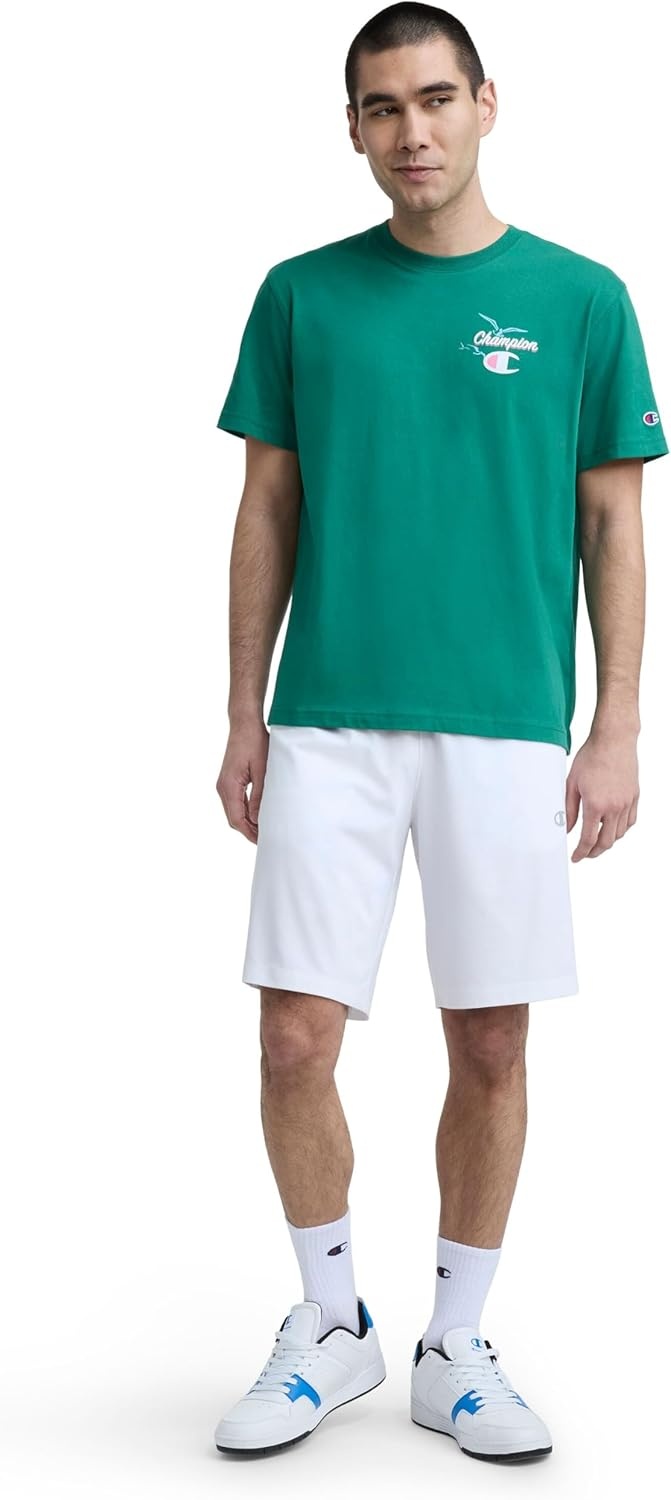 image:imageChampion Mens Classic Graphic Short Sleeve TShirt Standard Fit Champion Club GraphicsVerdant Green Sunsetters