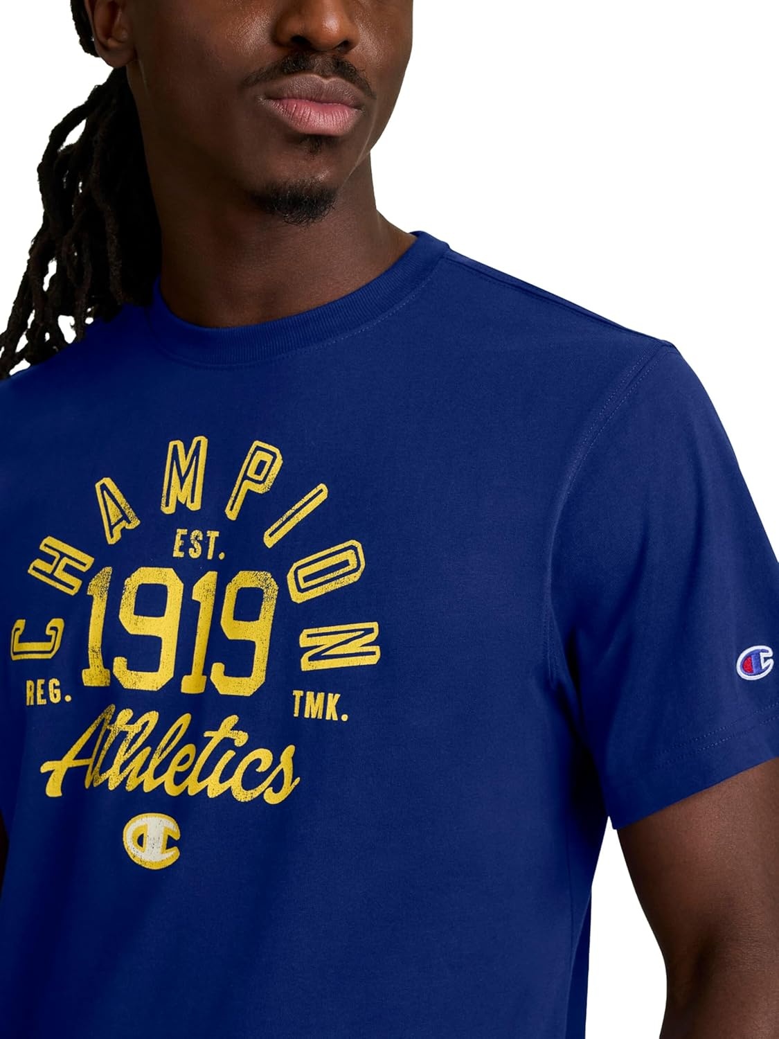 image:imageChampion Mens Classic Graphic Short Sleeve TShirt Standard Fit Modern Retro Gothic 19 GraphicBlue Depths Champion 1919